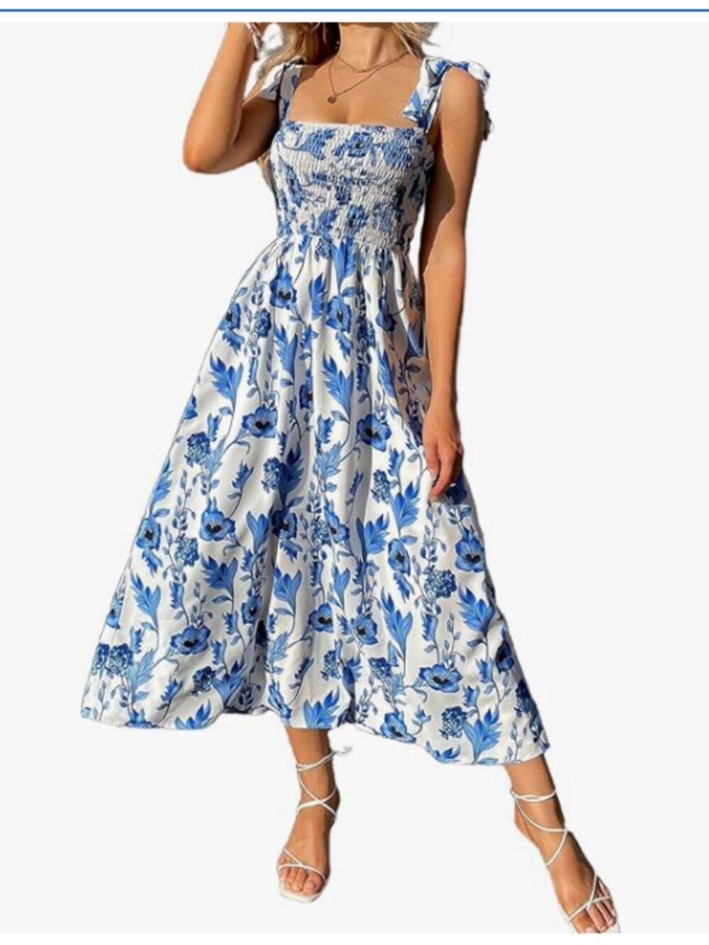 NEVER WORN Blue and White Floral Smocked Maxi Dress Sz L